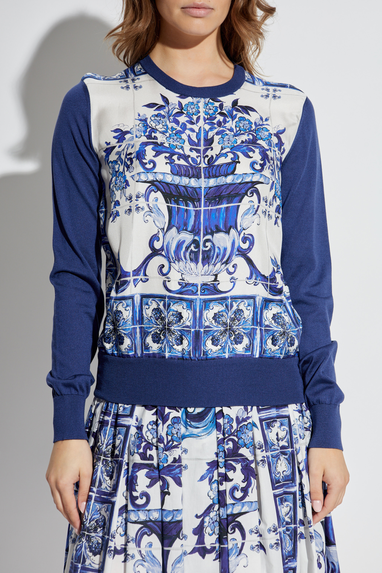 Blue Silk top with Majolica pattern Dolce & Gabbana - Vitkac AS